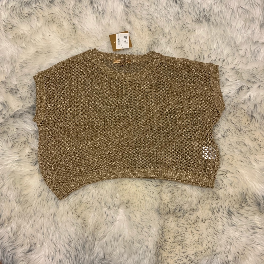 Ellen Tracy knit crop top sparkly beige in medium